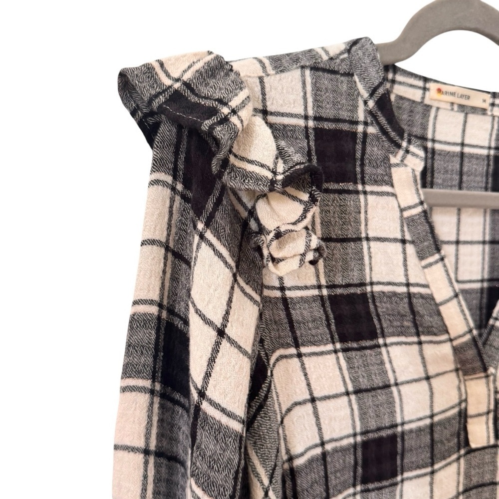 Marine Layer Jamie Ruffle Sleeve Top in Black/White Plaid Size Medium - Picture 7 of 12